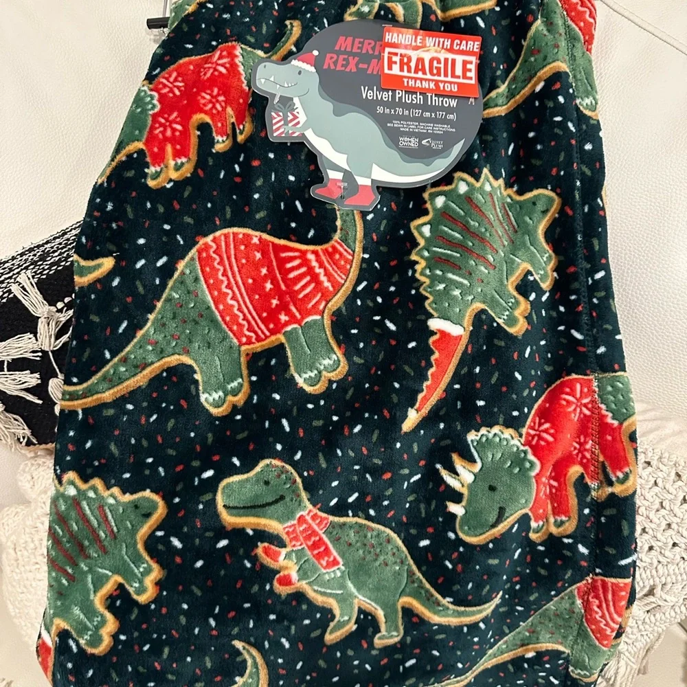 Dinosaur merry Rex-mas cookie Velvet Plush Throw Blanket